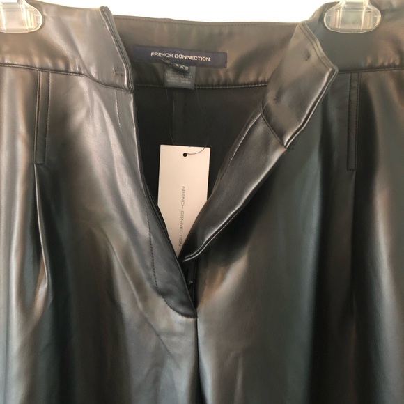 French Connection Wide Leg Trousers Faux Leather Black "Crolenda" Style Size 12 - Picture 8 of 14